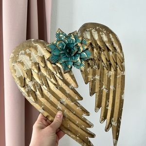 Hobby Lobby Metal Angel Wings Wall Hanging Gold & Turquoise